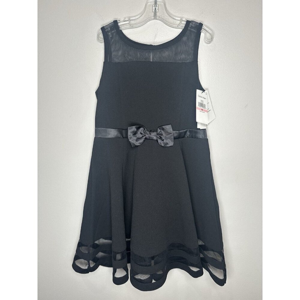 Calvin Klein Illusion Mesh Bow Special Occasion Dress Girls size 10 NWT